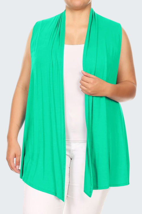 Plus Solid Open Front Vest in a Loose Fit
