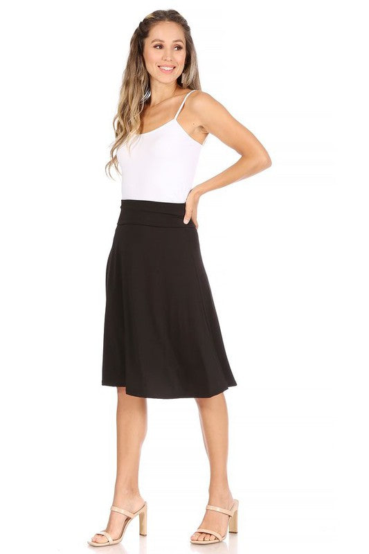 Solid A-Line Pull On Skirt