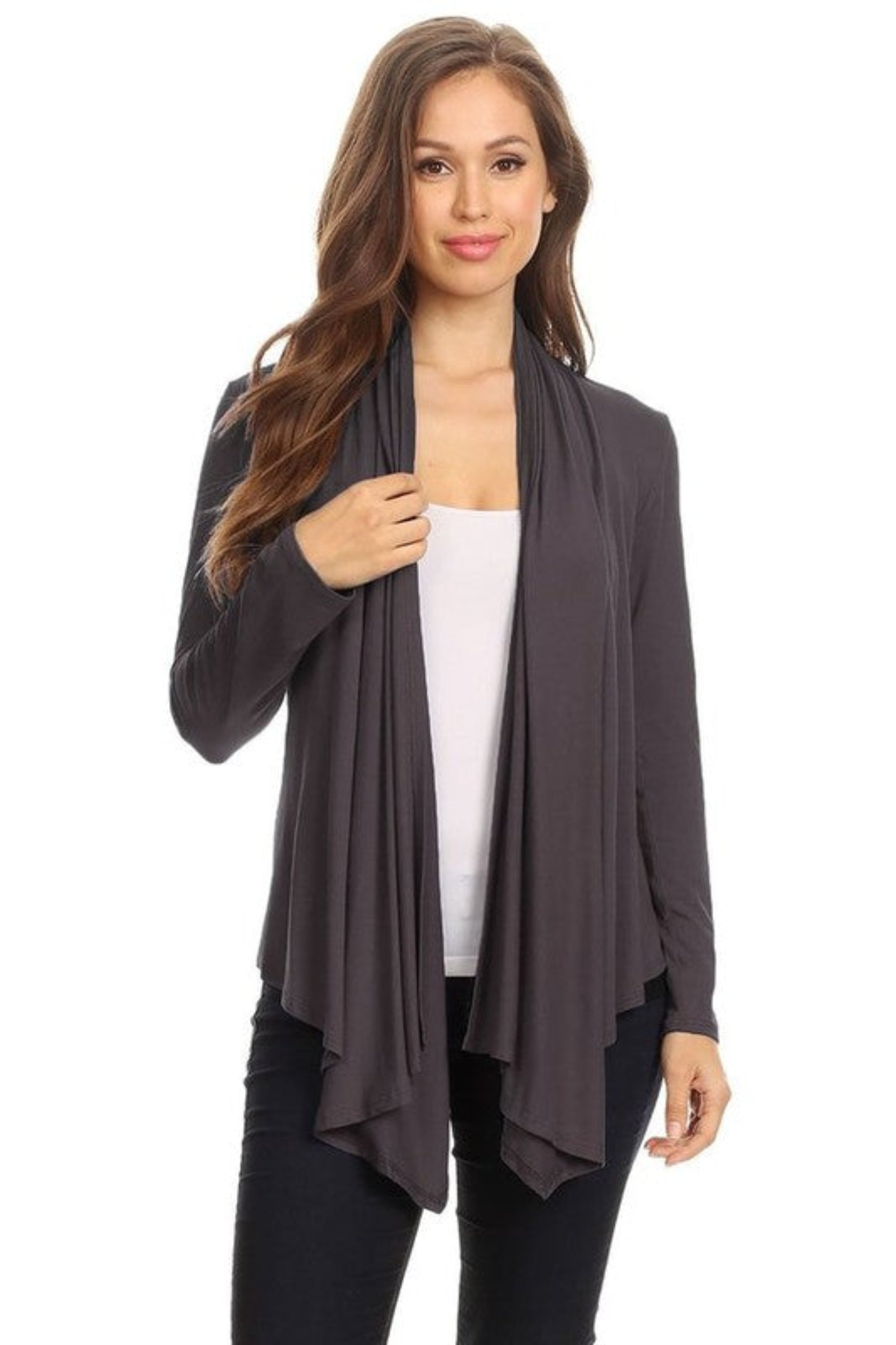 Solid Waist Length Cardigan in a Loose Fit