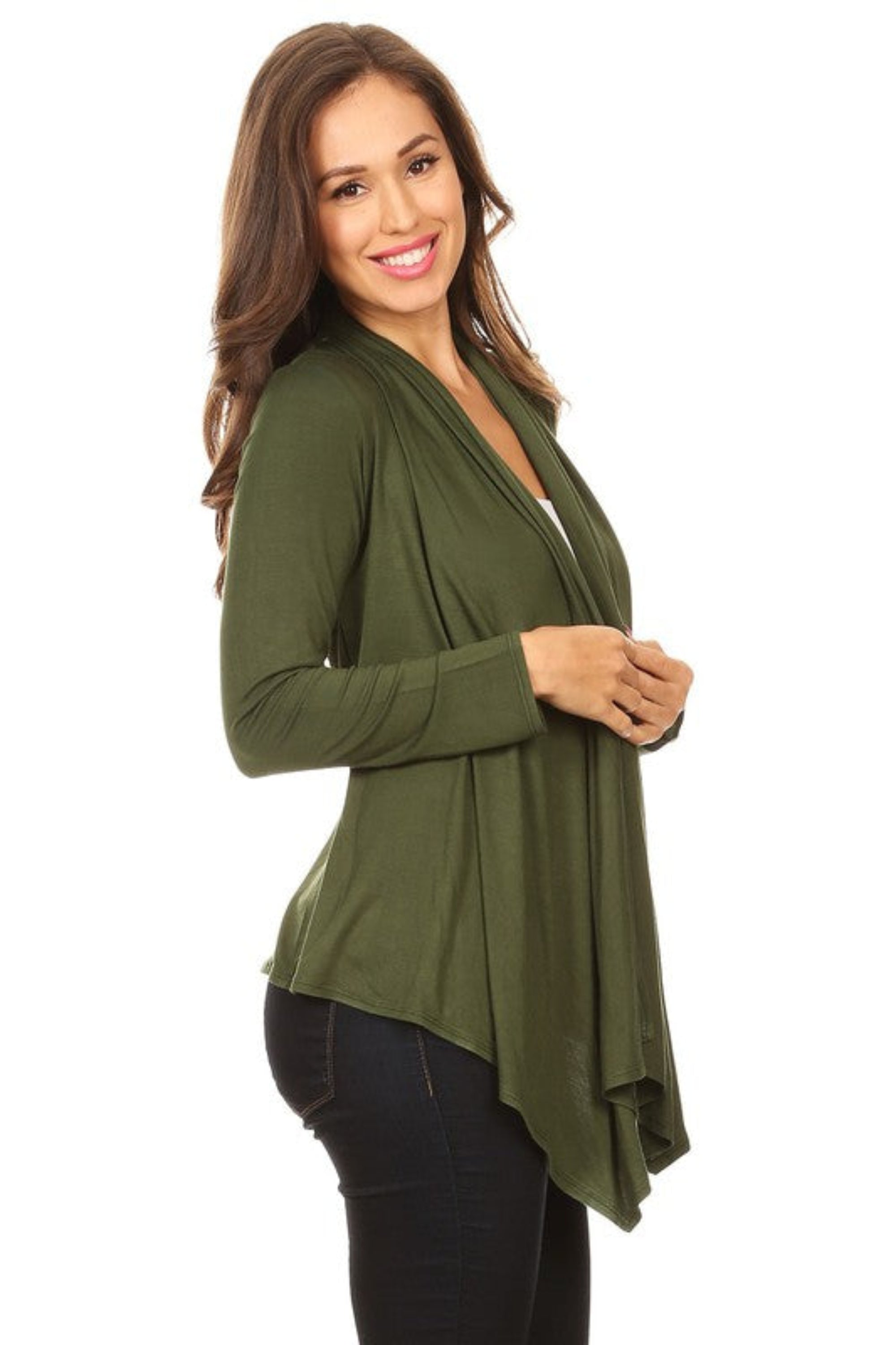 Solid Waist Length Cardigan in a Loose Fit