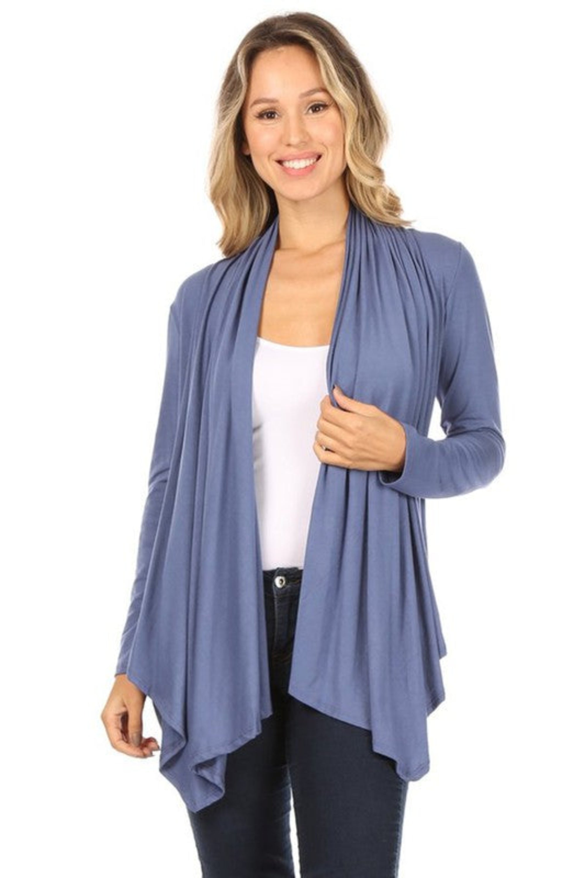 Solid Waist Length Cardigan in a Loose Fit