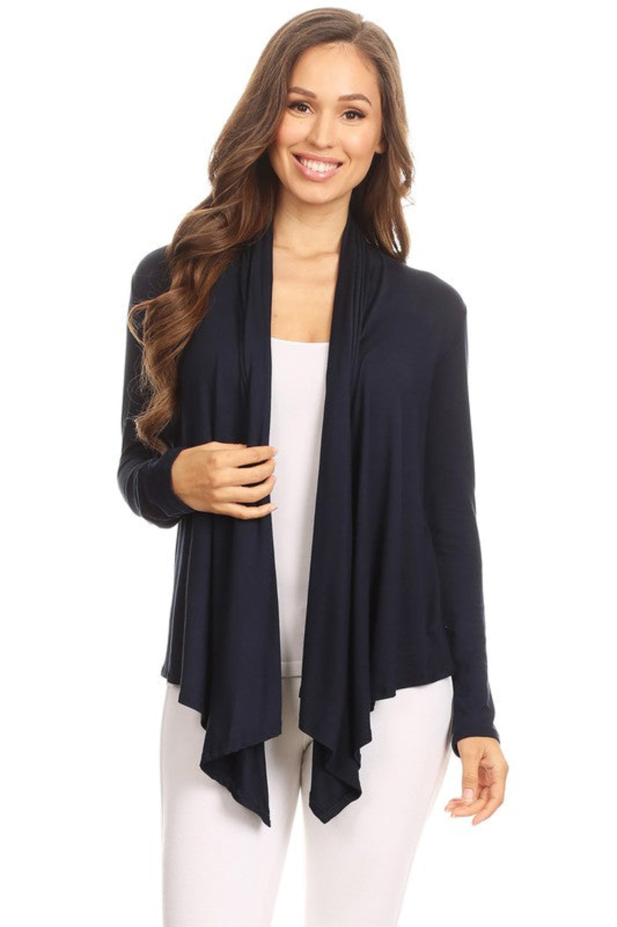 Solid Waist Length Cardigan in a Loose Fit