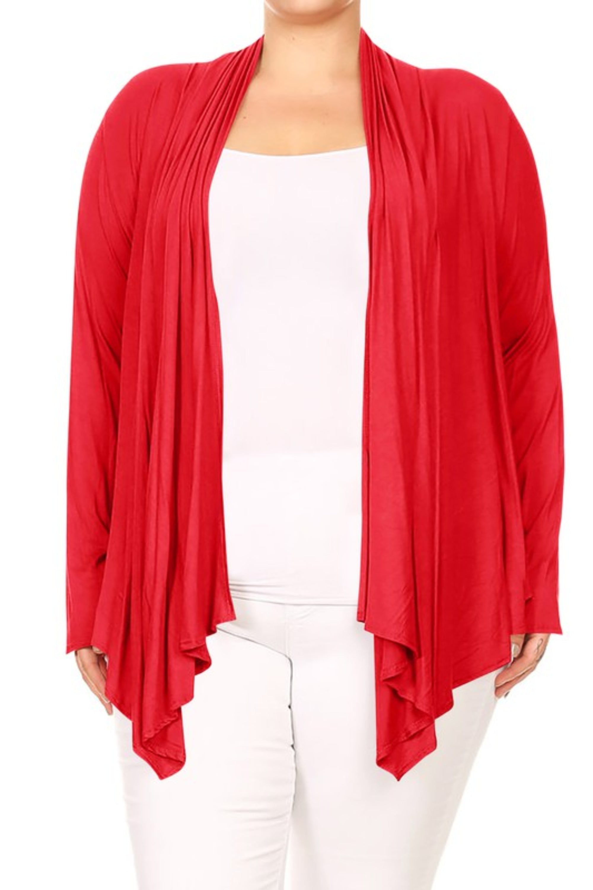 Plus Size Open Front Draped Long Sleeves Cardigan
