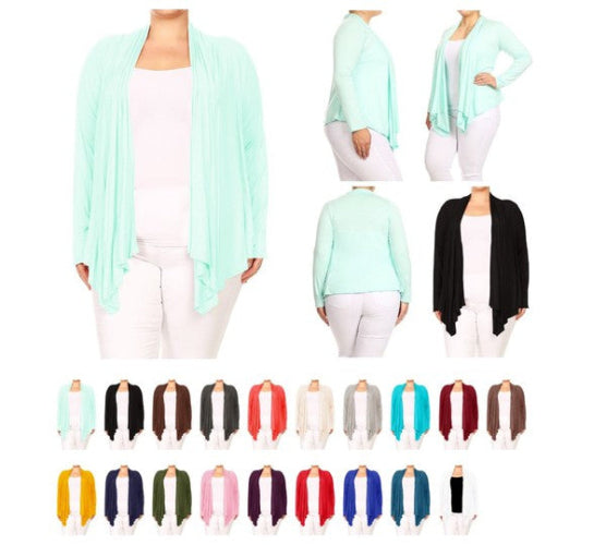 Plus Size Open Front Draped Long Sleeves Cardigan
