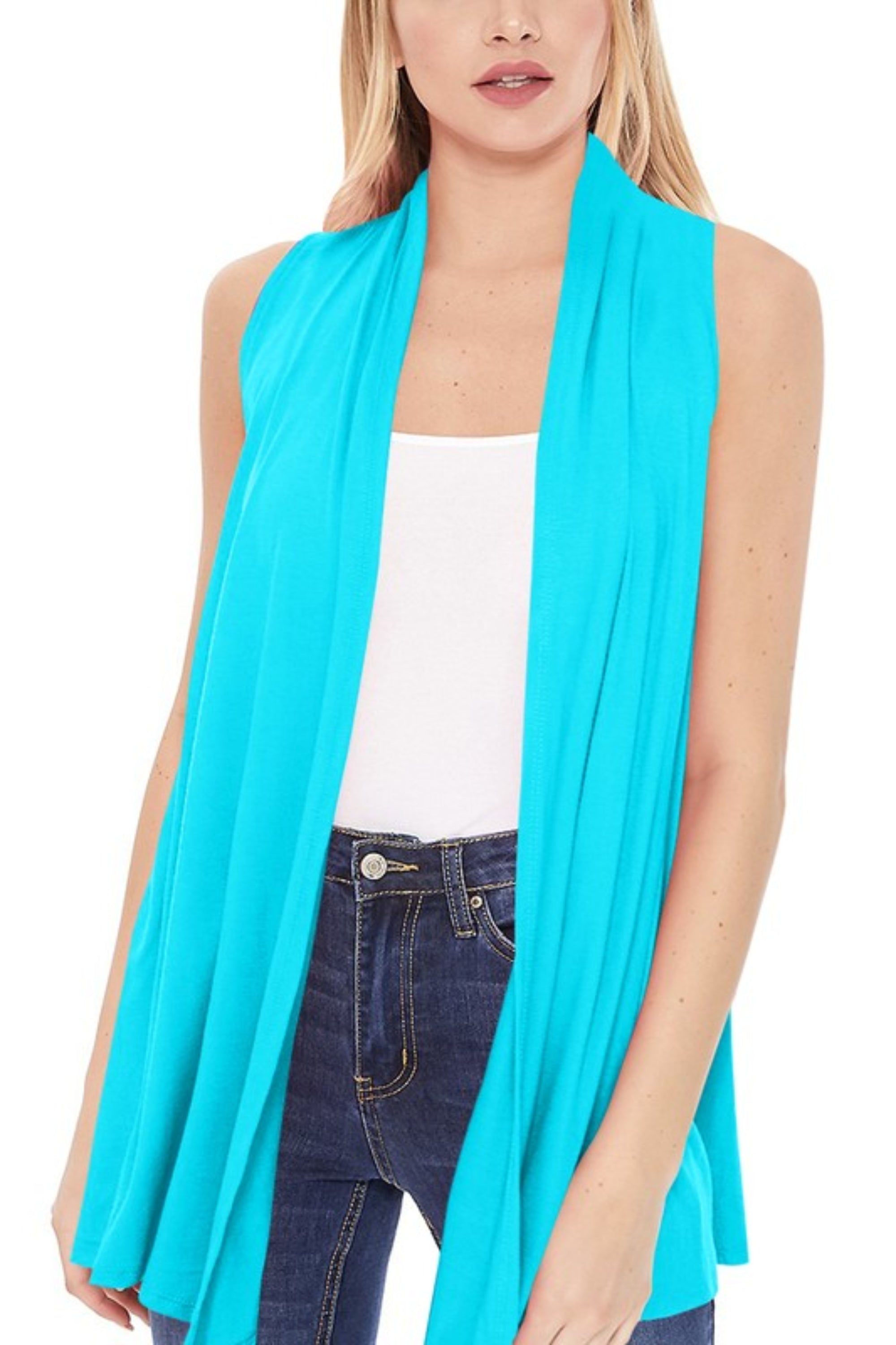 Solid Long Body Open Front Vest in a Loose Fit