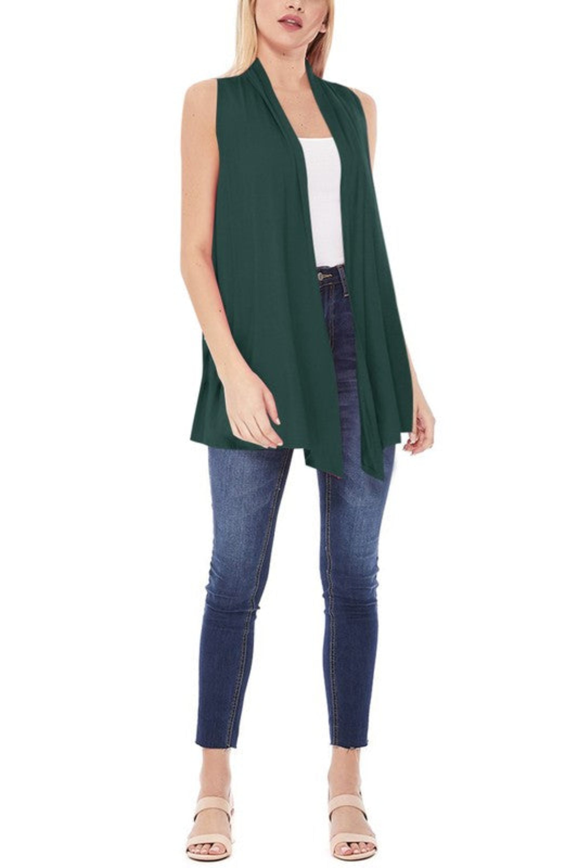 Solid Long Body Open Front Vest in a Loose Fit