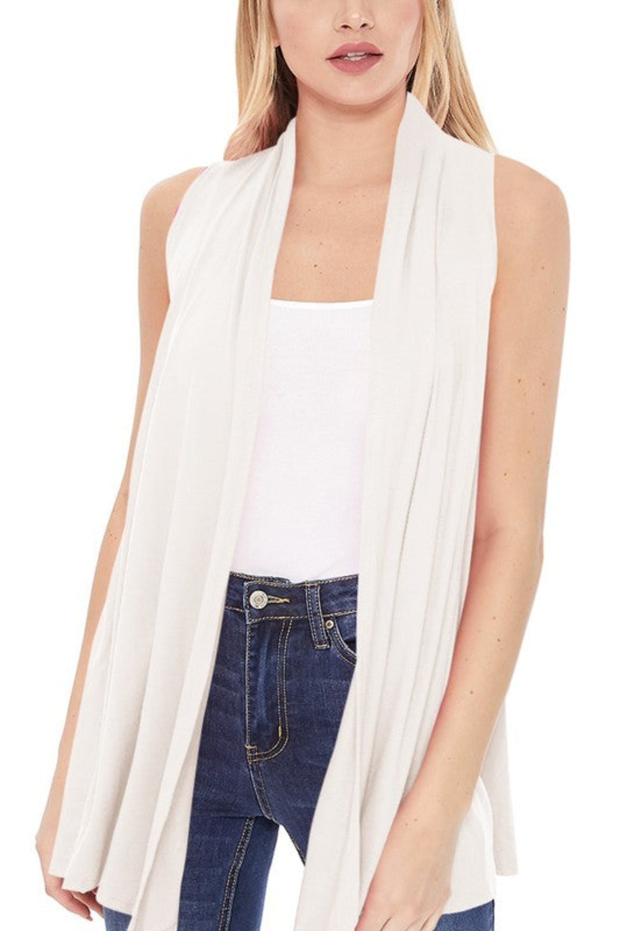 Solid Long Body Open Front Vest in a Loose Fit