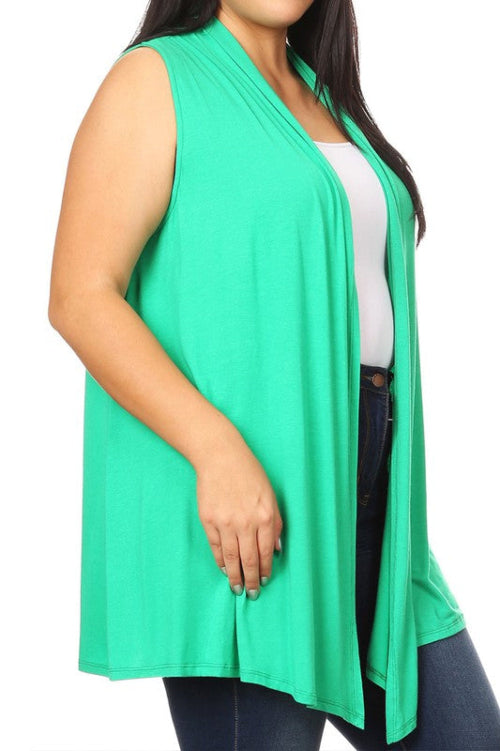 Plus Solid Open Front Vest in a Loose Fit
