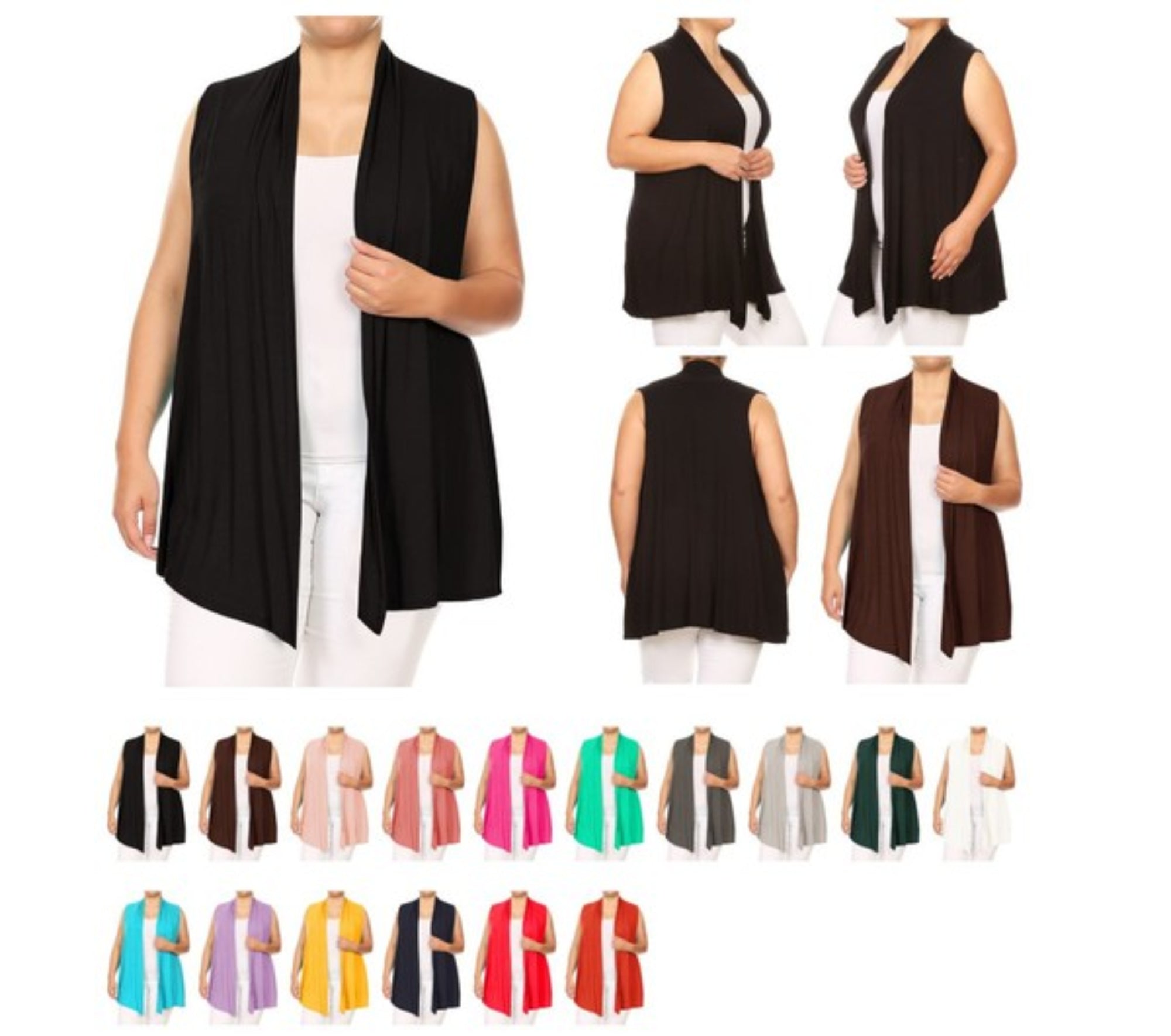 Plus Solid Open Front Vest in a Loose Fit