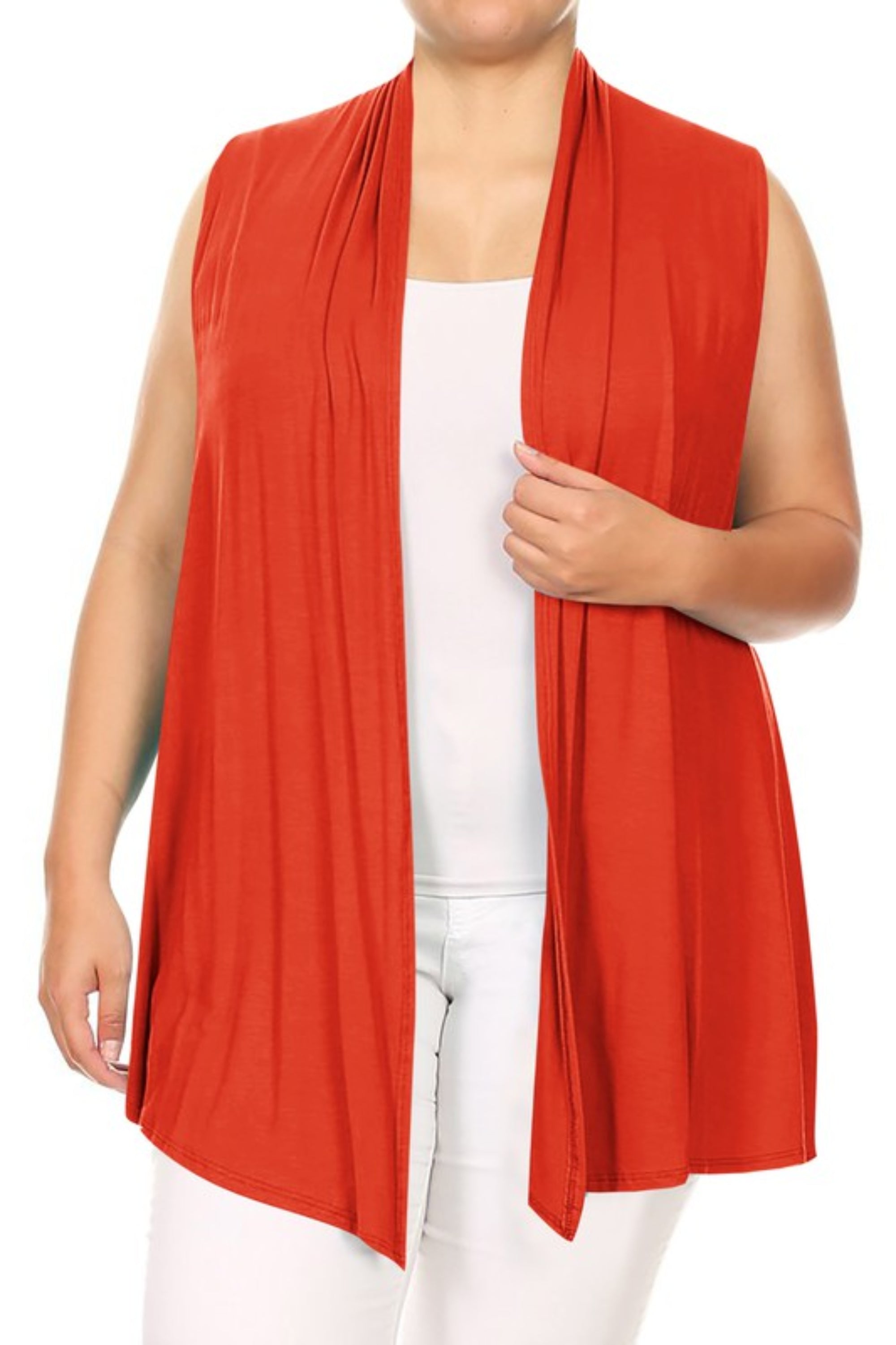 Plus Solid Open Front Vest in a Loose Fit