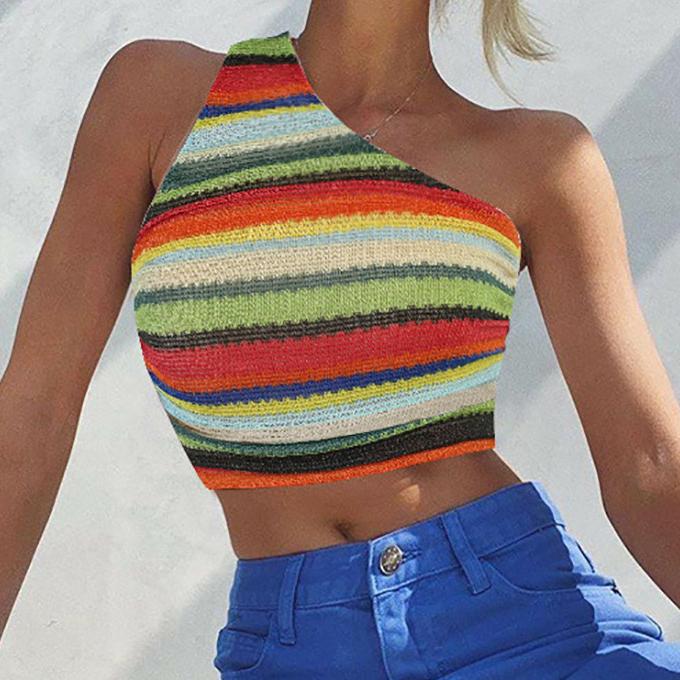 Striped Sexy One-shoulder Women Tank Top - Sun of the Beach Boutique