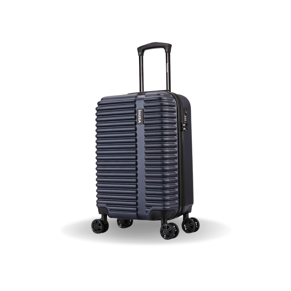 Black suitcase with a textured surface on a white background