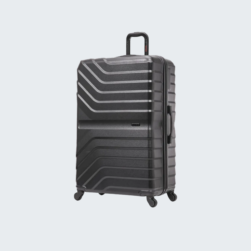 Black suitcase with a textured design on a white background