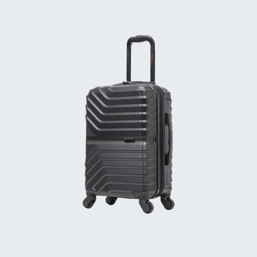 Black suitcase with a geometric design on a white background