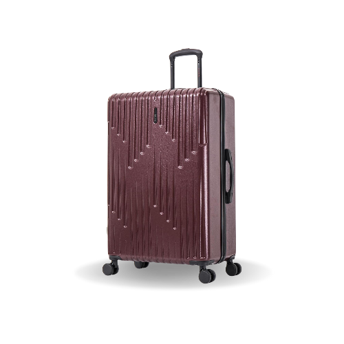 Purple suitcase with a textured surface on a white background