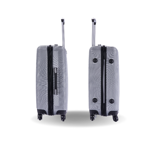 Two gray suitcases with black accents on a white background