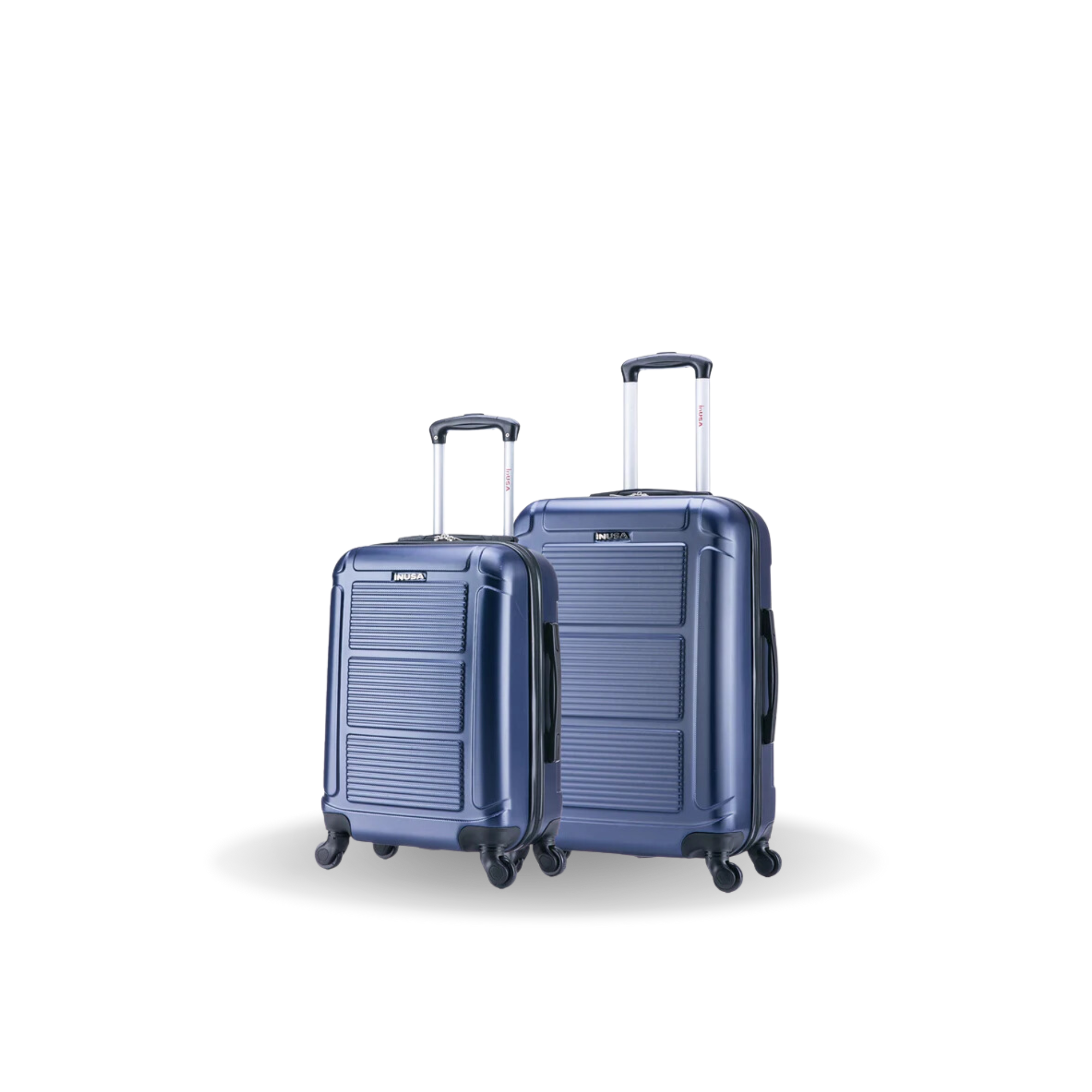 Two blue suitcases on a white background