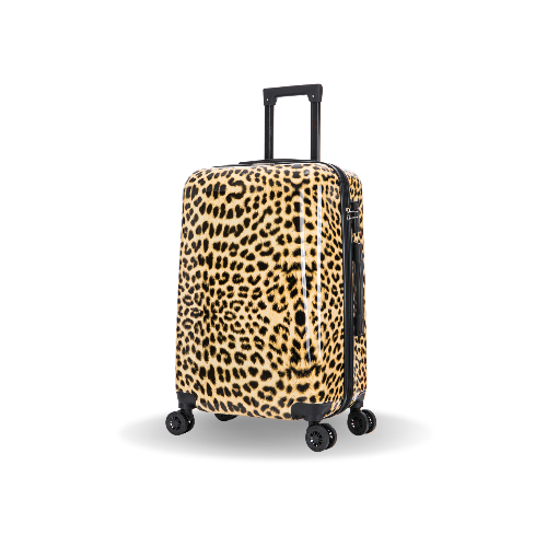 Leopard print suitcase on a white background
