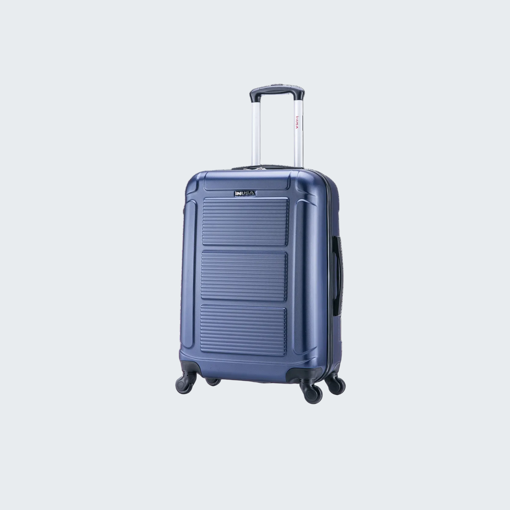 Blue suitcase with a handle on a white background