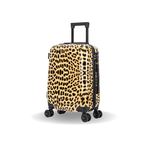 Leopard print suitcase on a white background