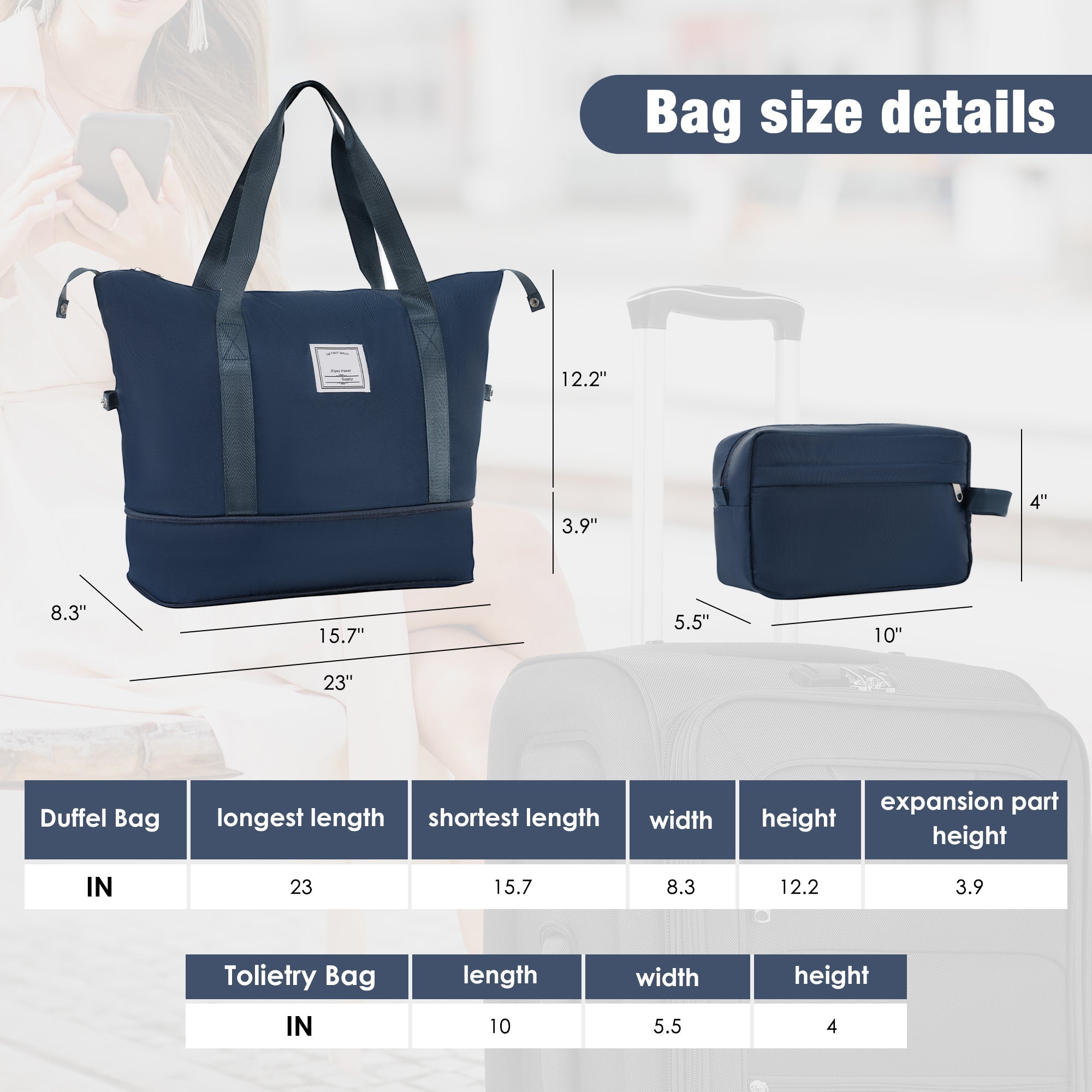 Navy Softside Luggage Expandable Three Piece Set
