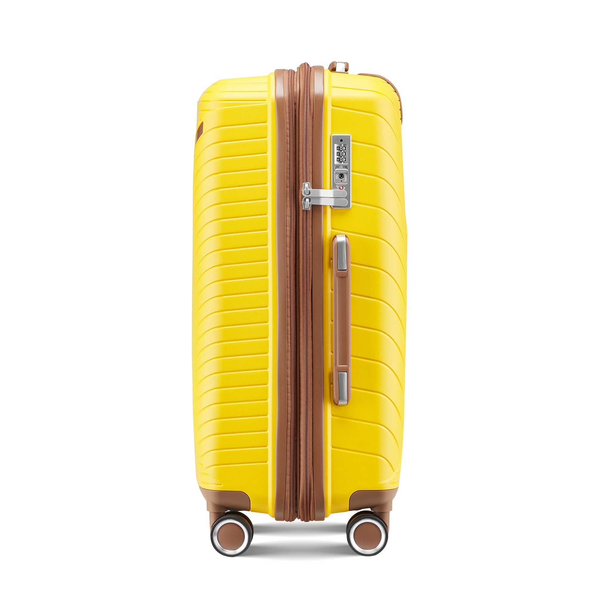 Four Piece Yellow Expandable Lightweight Suitcase with Four Double 360 Degrees Mute Spinner Wheels