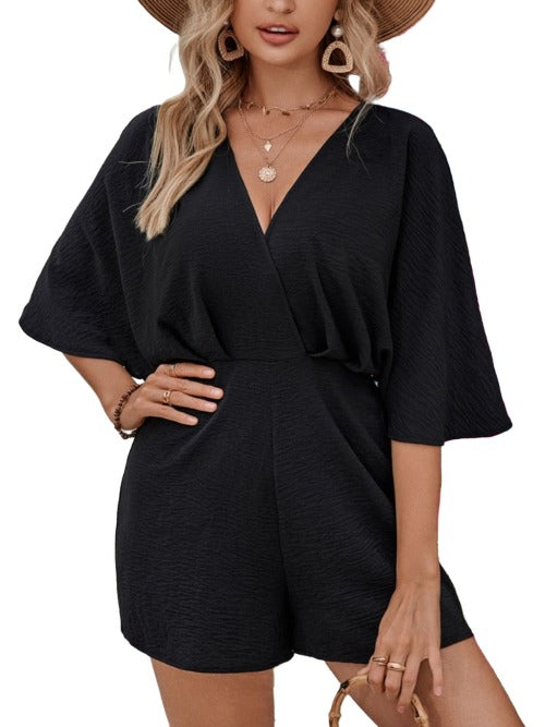 Cutout Surplice Half Sleeve Romper