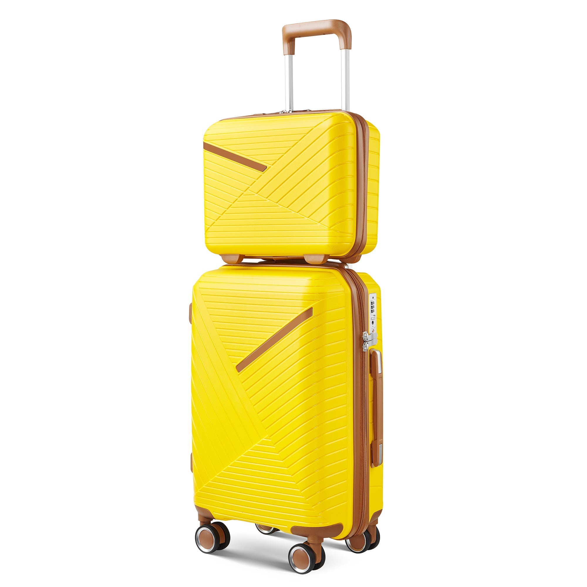 Four Piece Yellow Expandable Lightweight Suitcase with Four Double 360 Degrees Mute Spinner Wheels