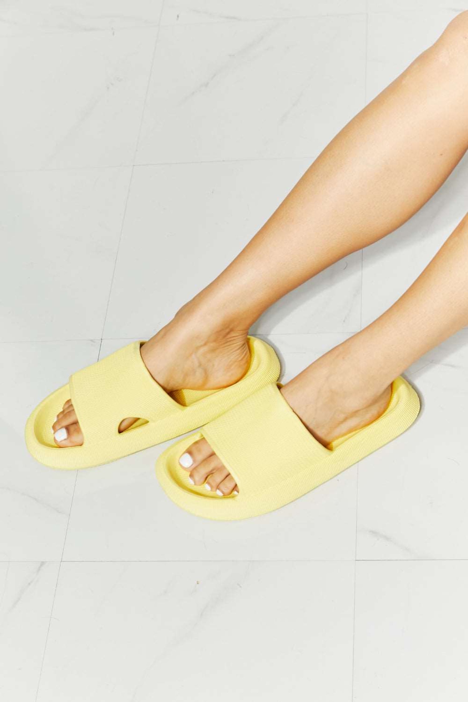 MMShoes Arms Around Me Open Toe Slide in Yellow - Sun of the Beach Boutique