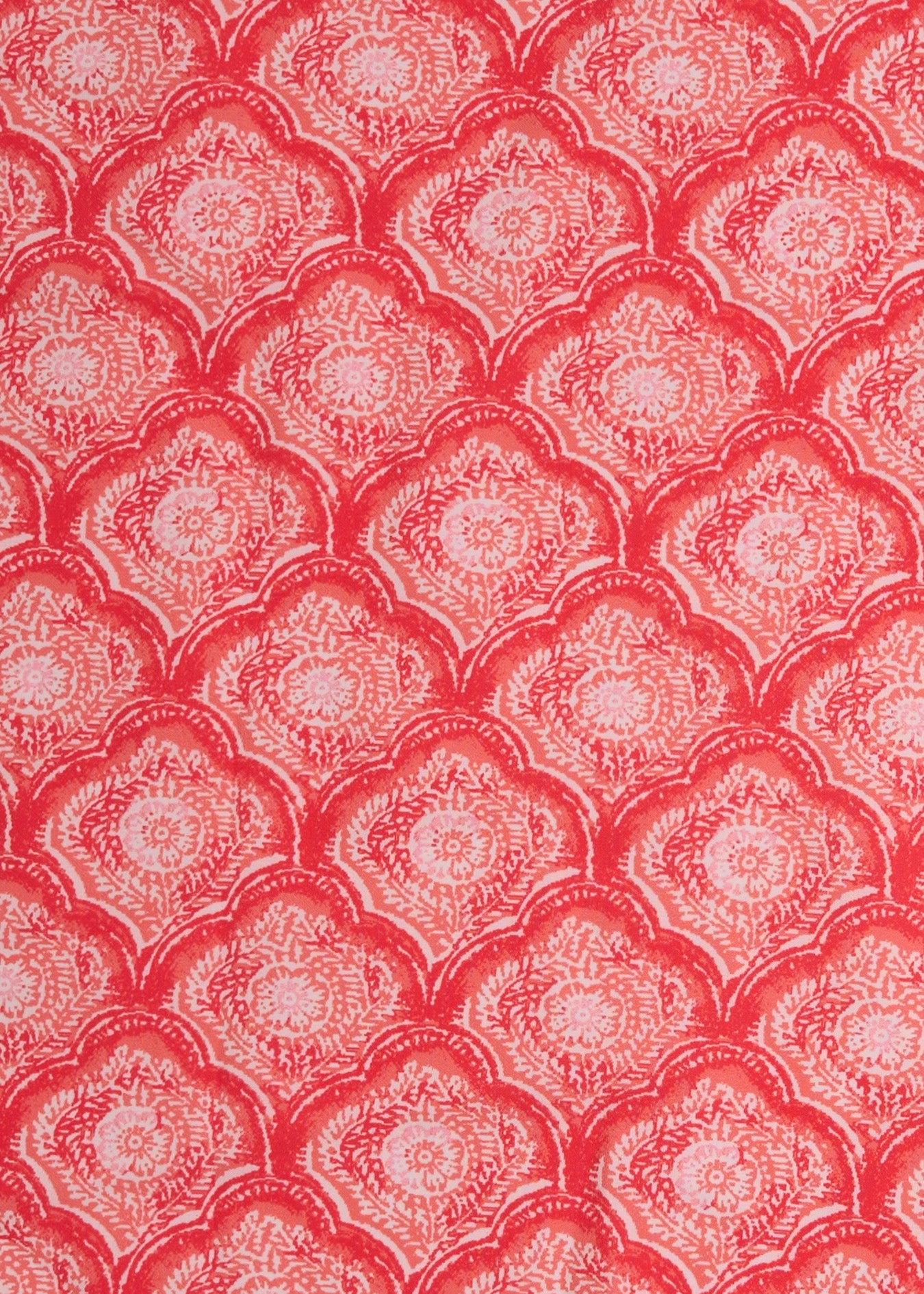 Red patterned fabric with geometric design