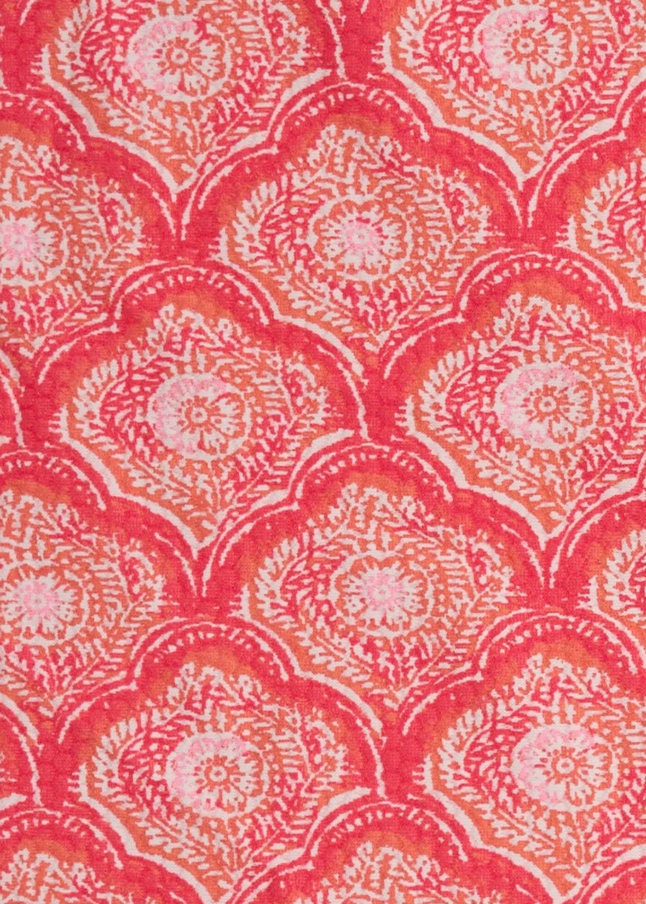 Patterned fabric with red and white design