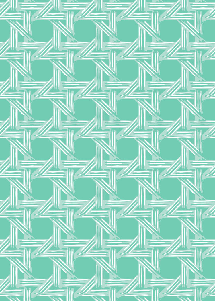 Geometric pattern with interwoven lines on a teal background