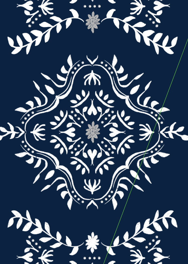 Decorative white pattern on a blue background