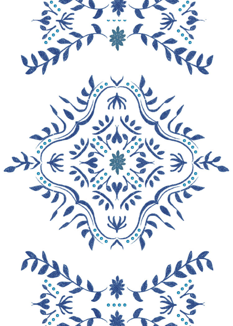 Decorative blue pattern on a white background