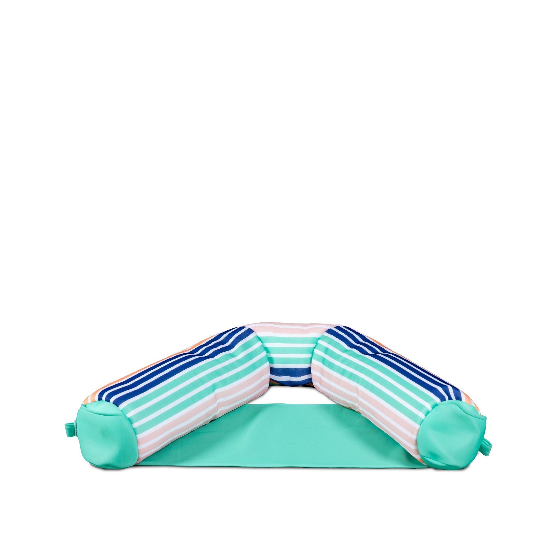 Inflatable pool float with striped design on a white background