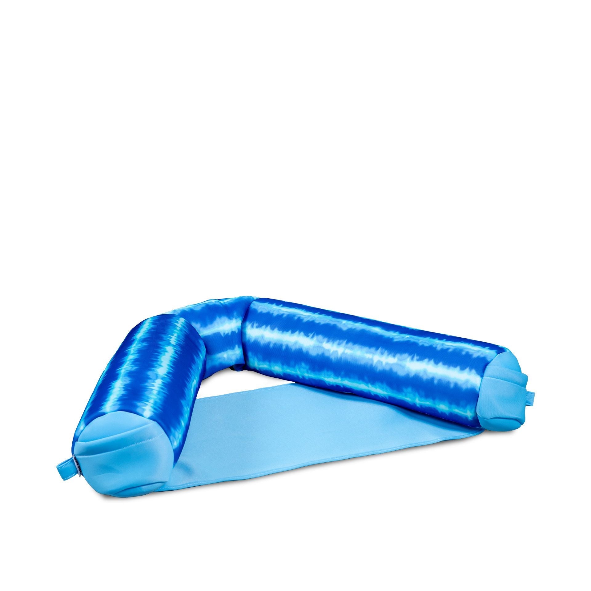 Blue inflatable pool noodle on a white background