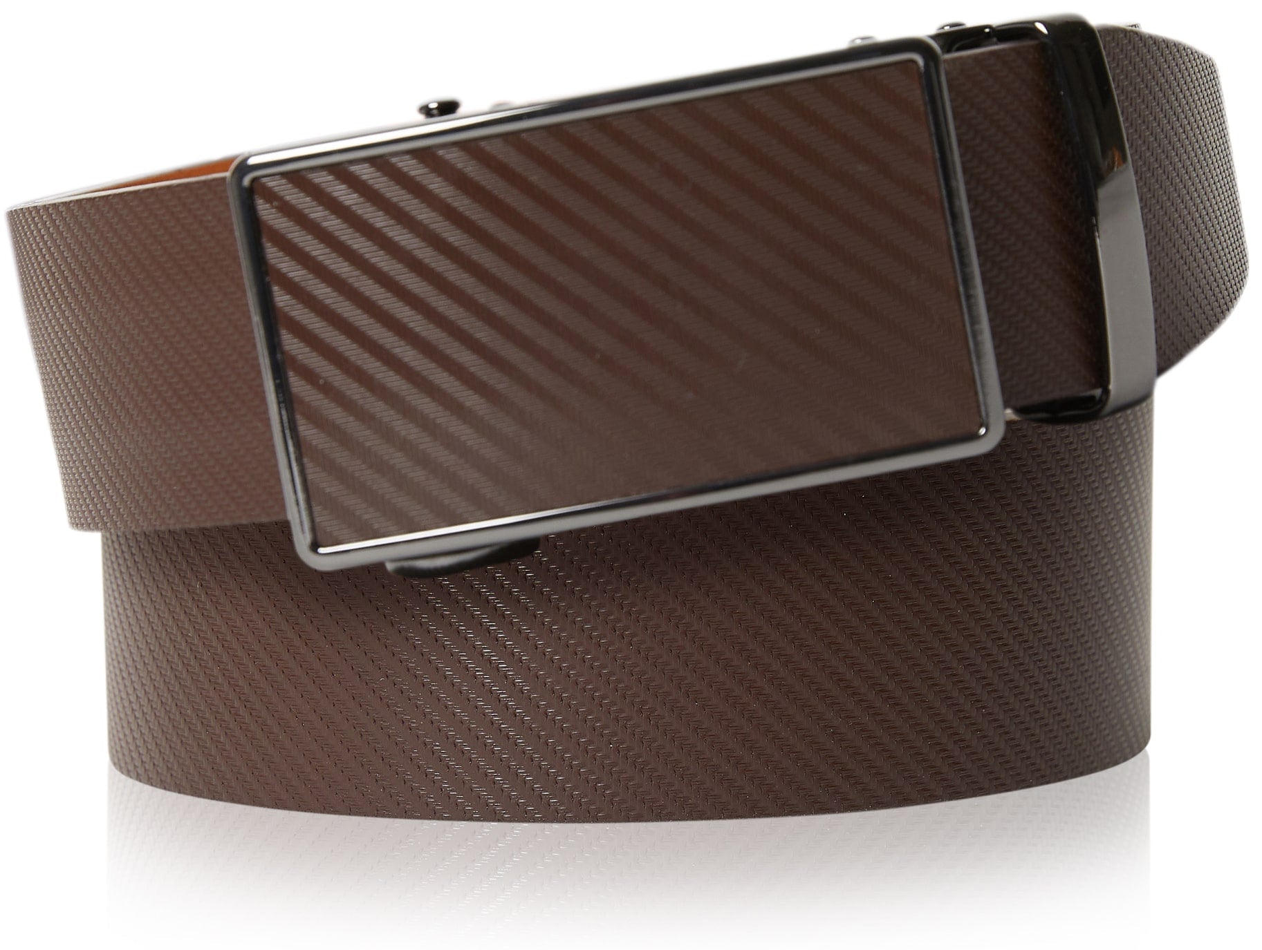 Brown belt with a silver buckle on a white background