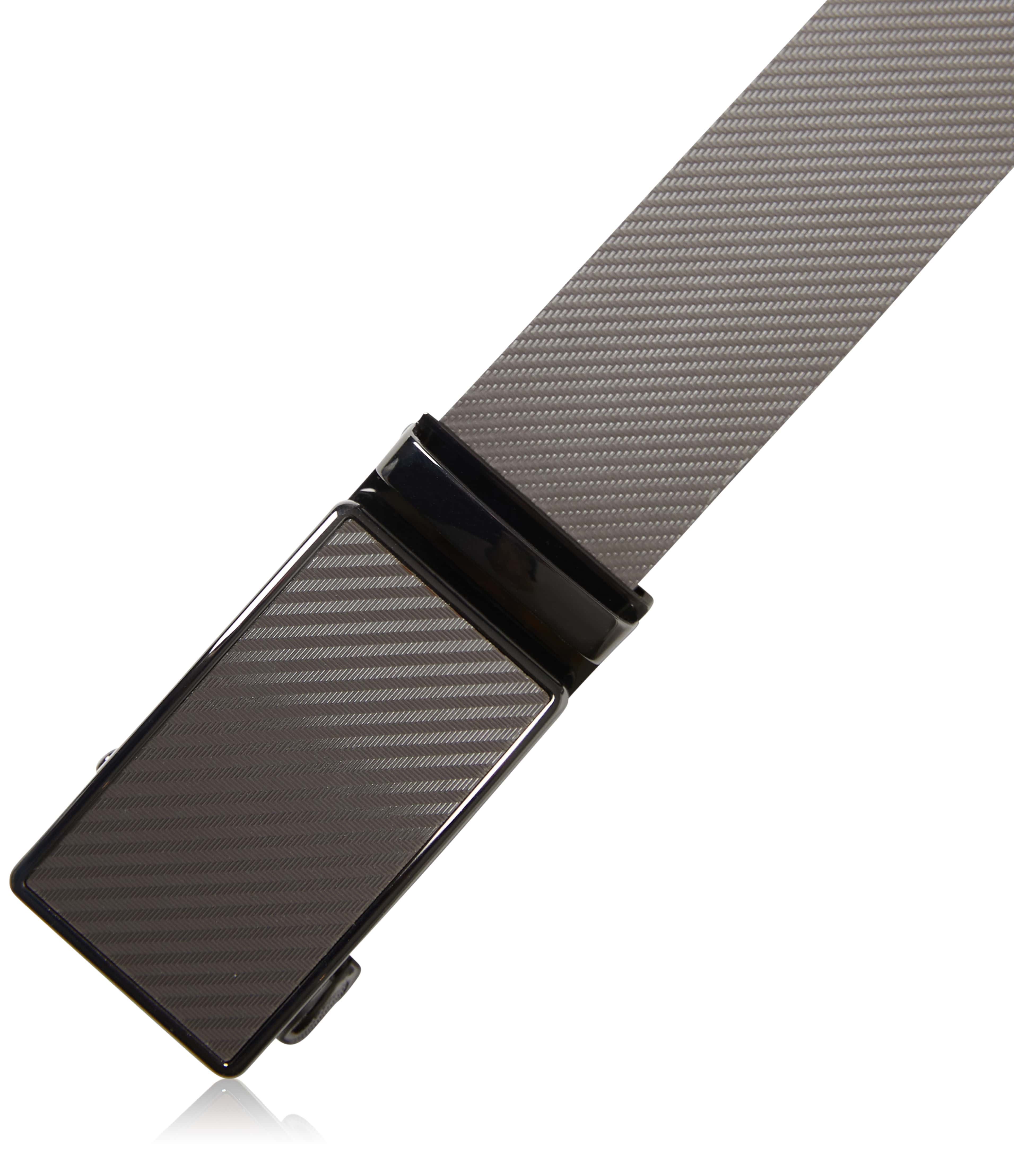 Gray belt with a black buckle on a white background
