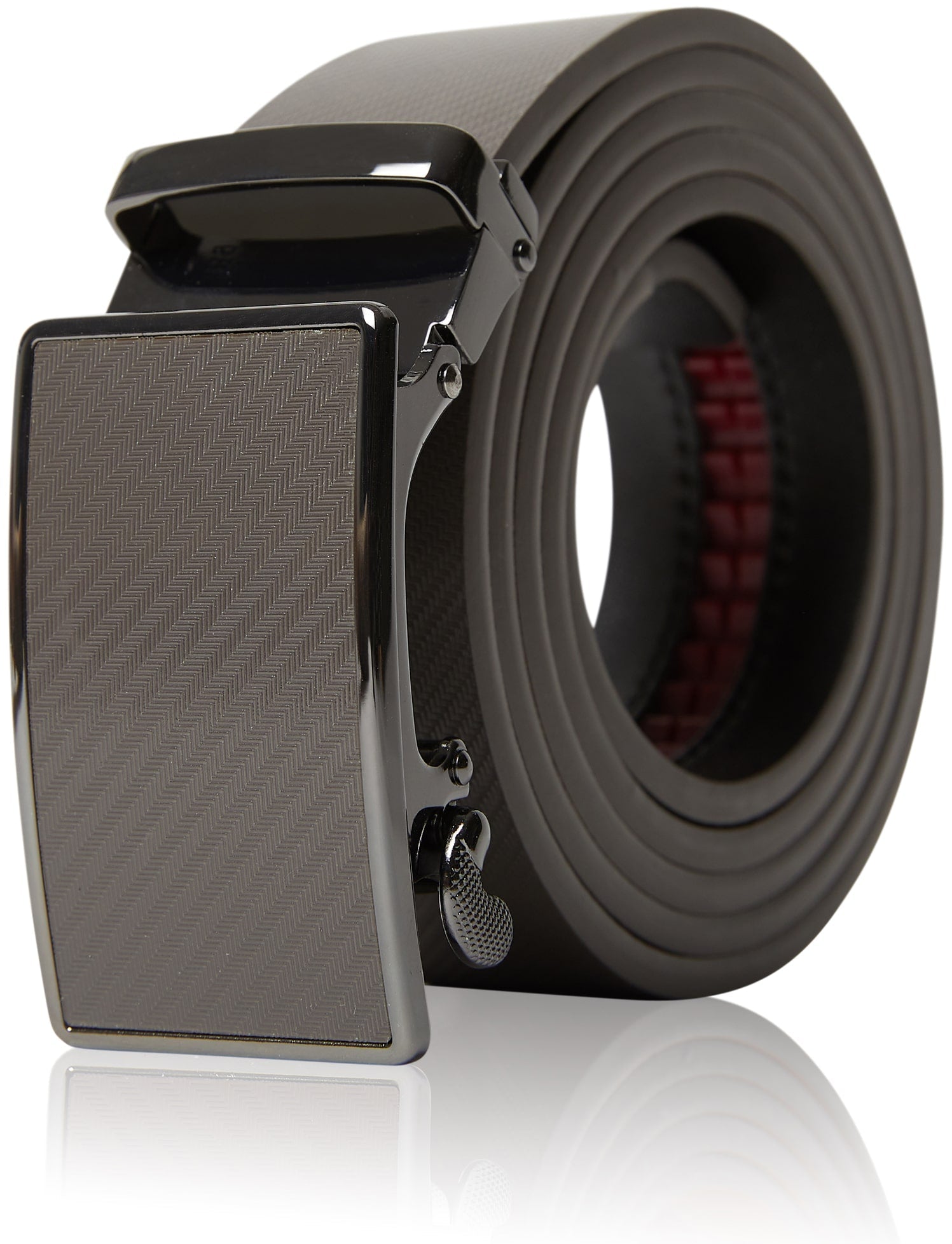 Black belt with a silver buckle on a white background