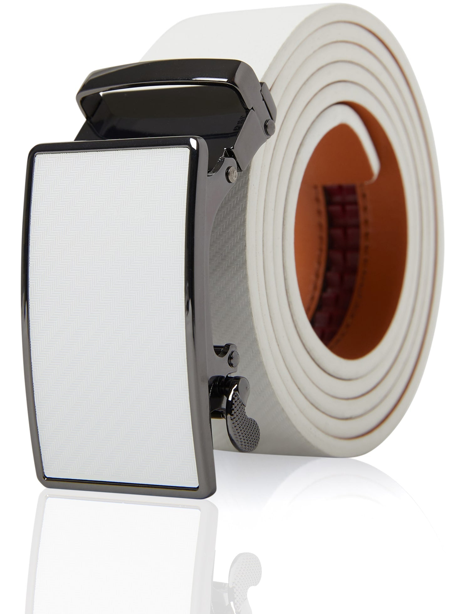 White belt with a black buckle on a white background
