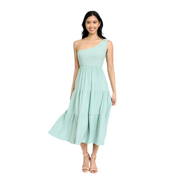 One Shoulder Ruffle Midi Dress