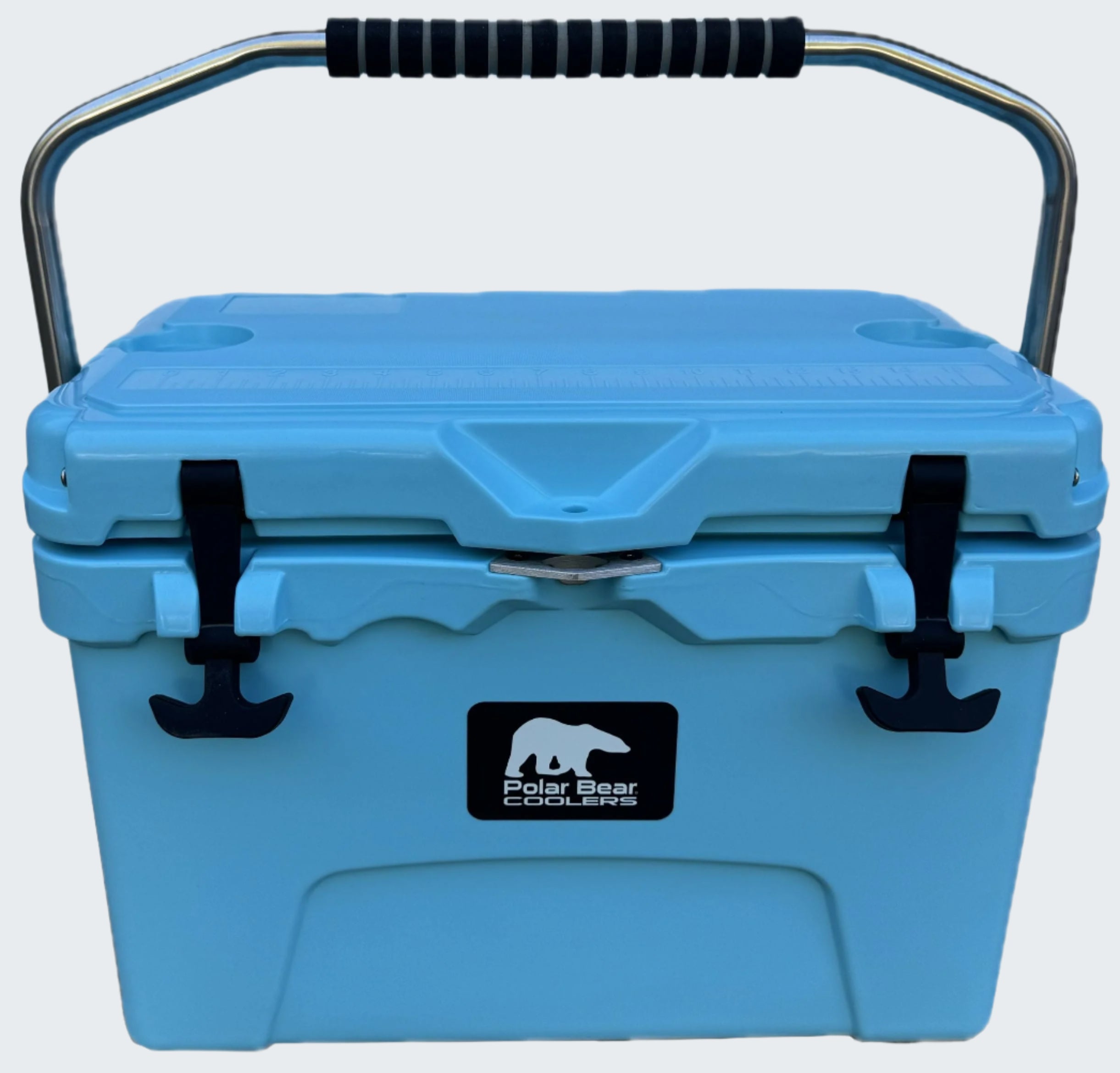 Blue cooler box with a handle on a white background