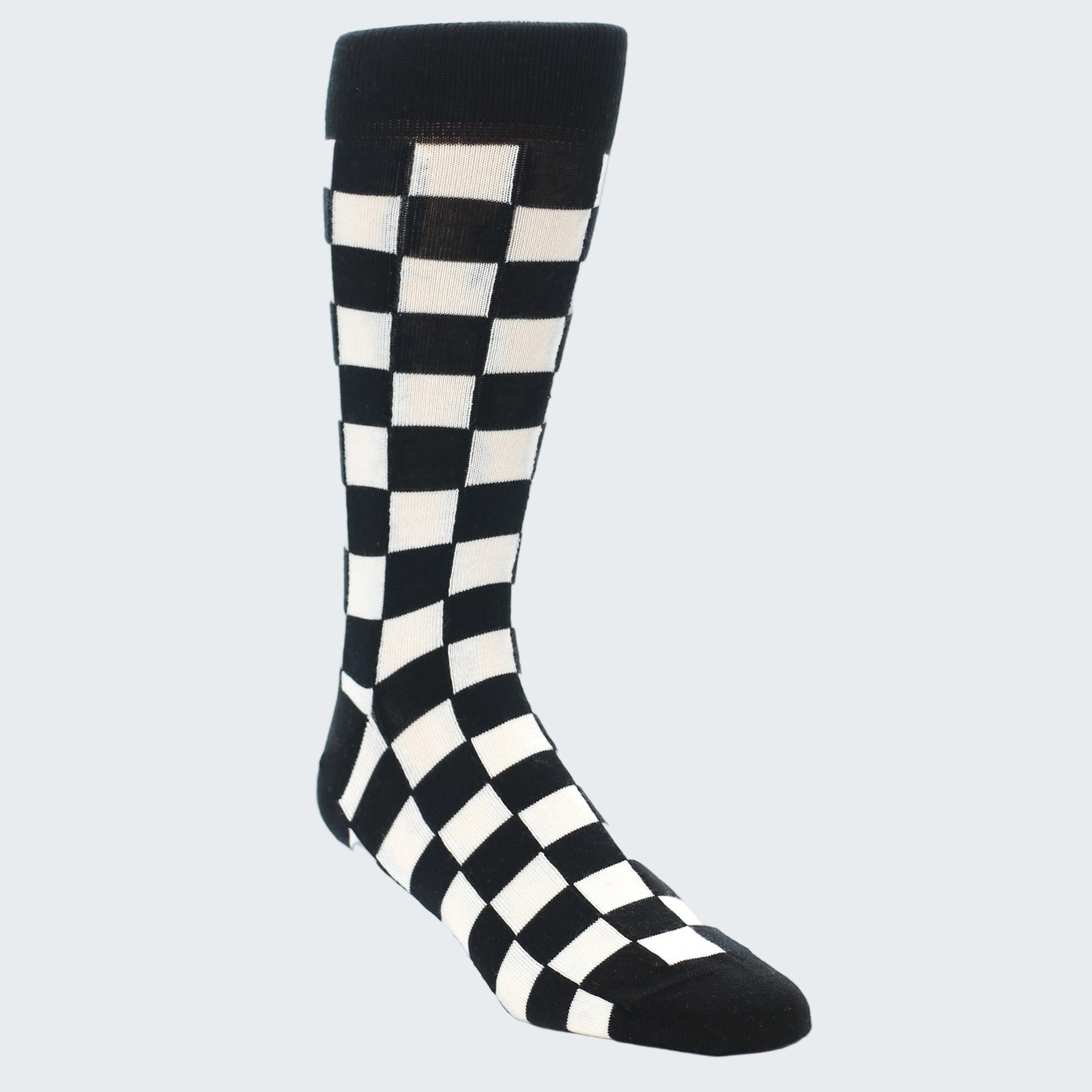Black and white checkered sock on a white background