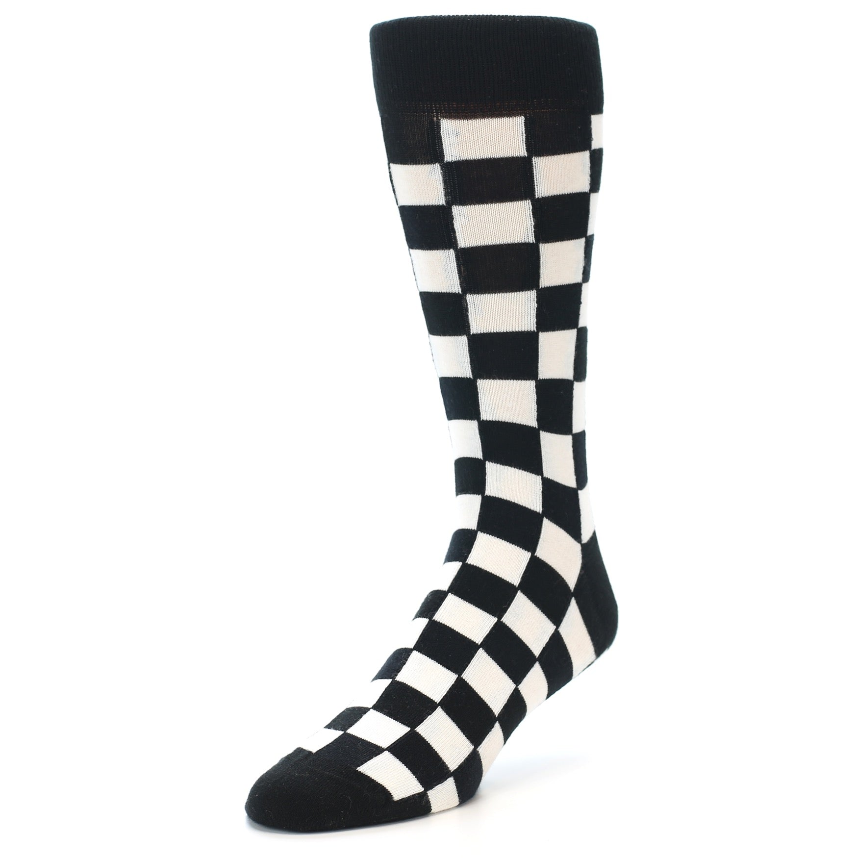 Black and white checkered sock on a white background