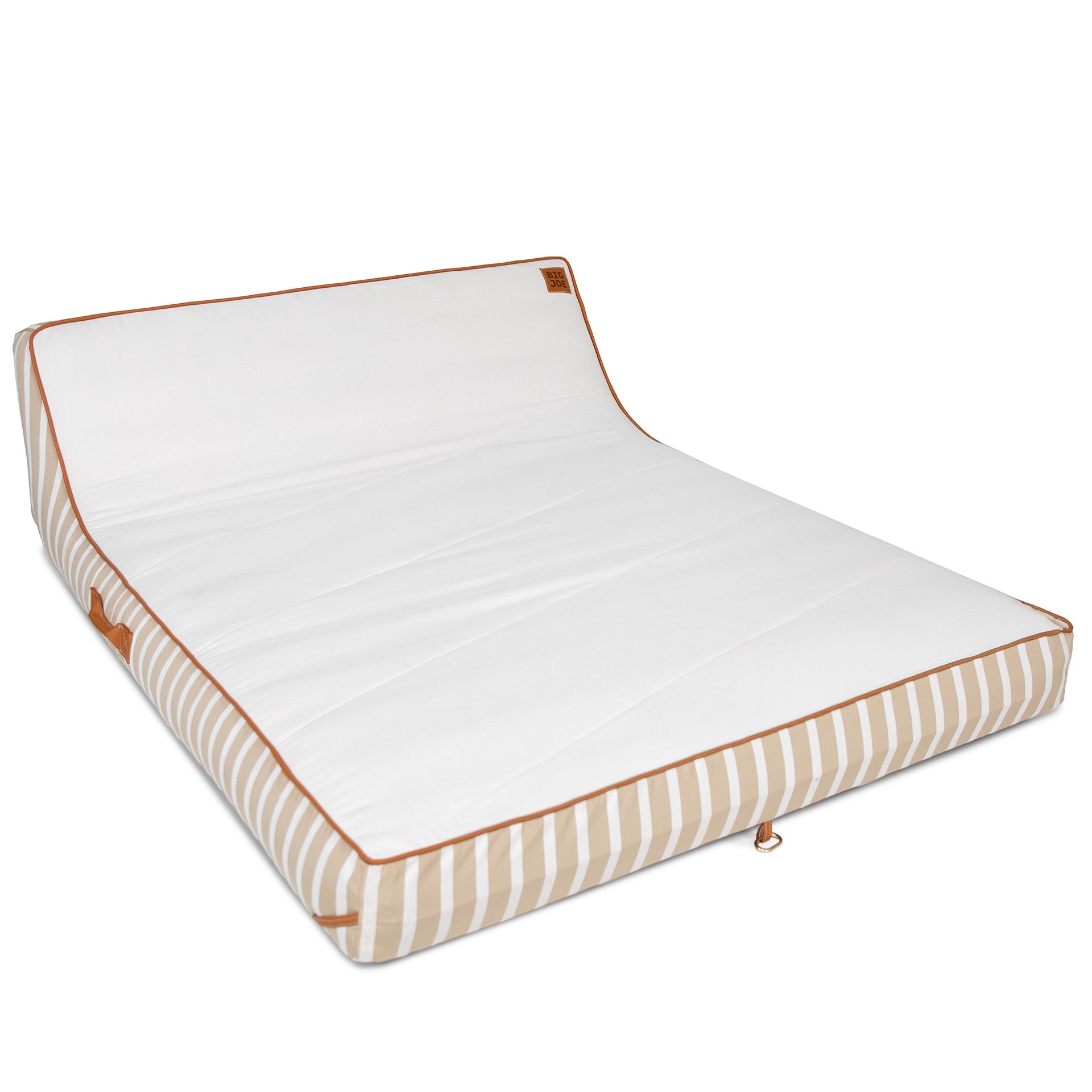 White pet bed with brown stripes on a white background