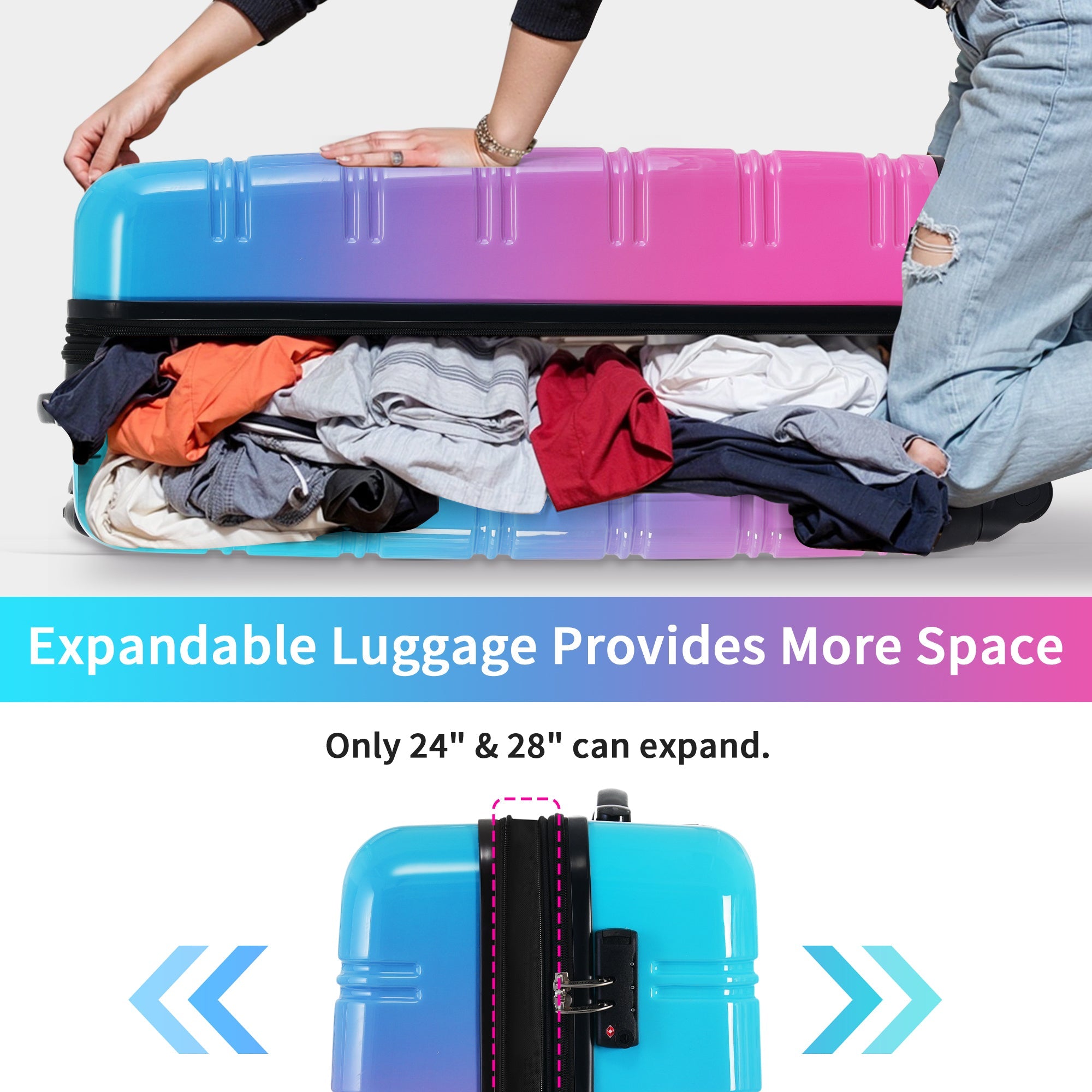 Blue and Pink Three Piece Hardshell Luggage Set