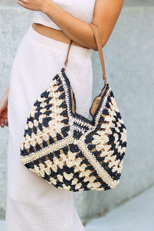 Dahlia Woven Straw Shoulder Bag