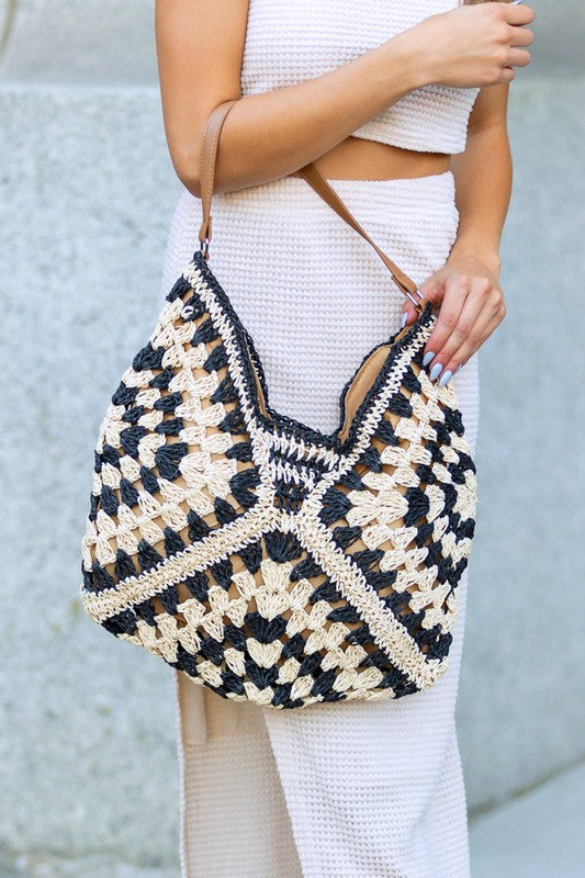 Dahlia Woven Straw Shoulder Bag