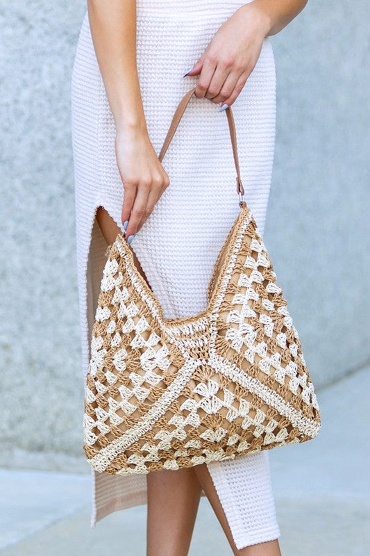 Dahlia Woven Straw Shoulder Bag