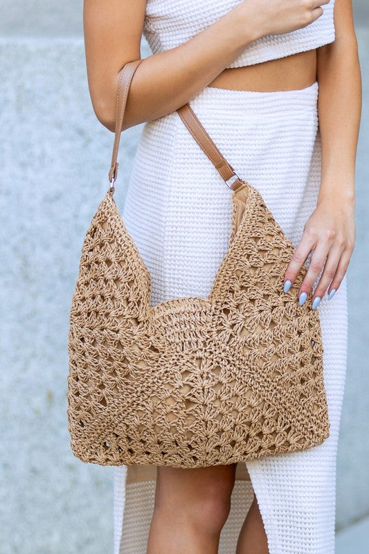 Dahlia Woven Straw Shoulder Bag